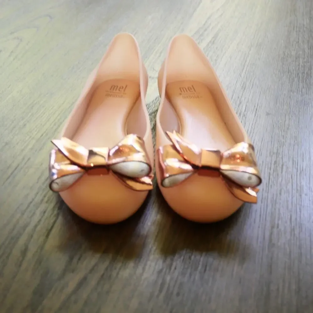 NEW Mel by Melissa Girl's 11 Space Love Jelly Flats Pink Rose Gold Bow